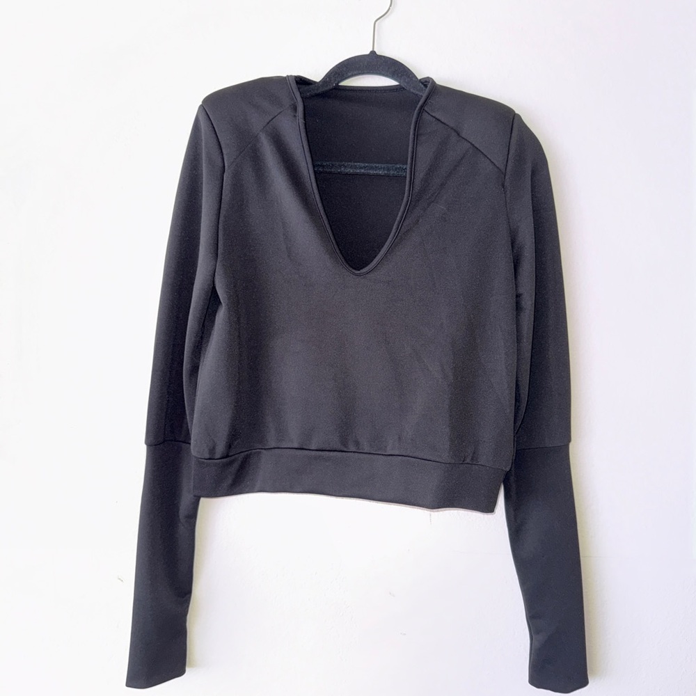 Black Women's V-Neck Long Sleeve Top